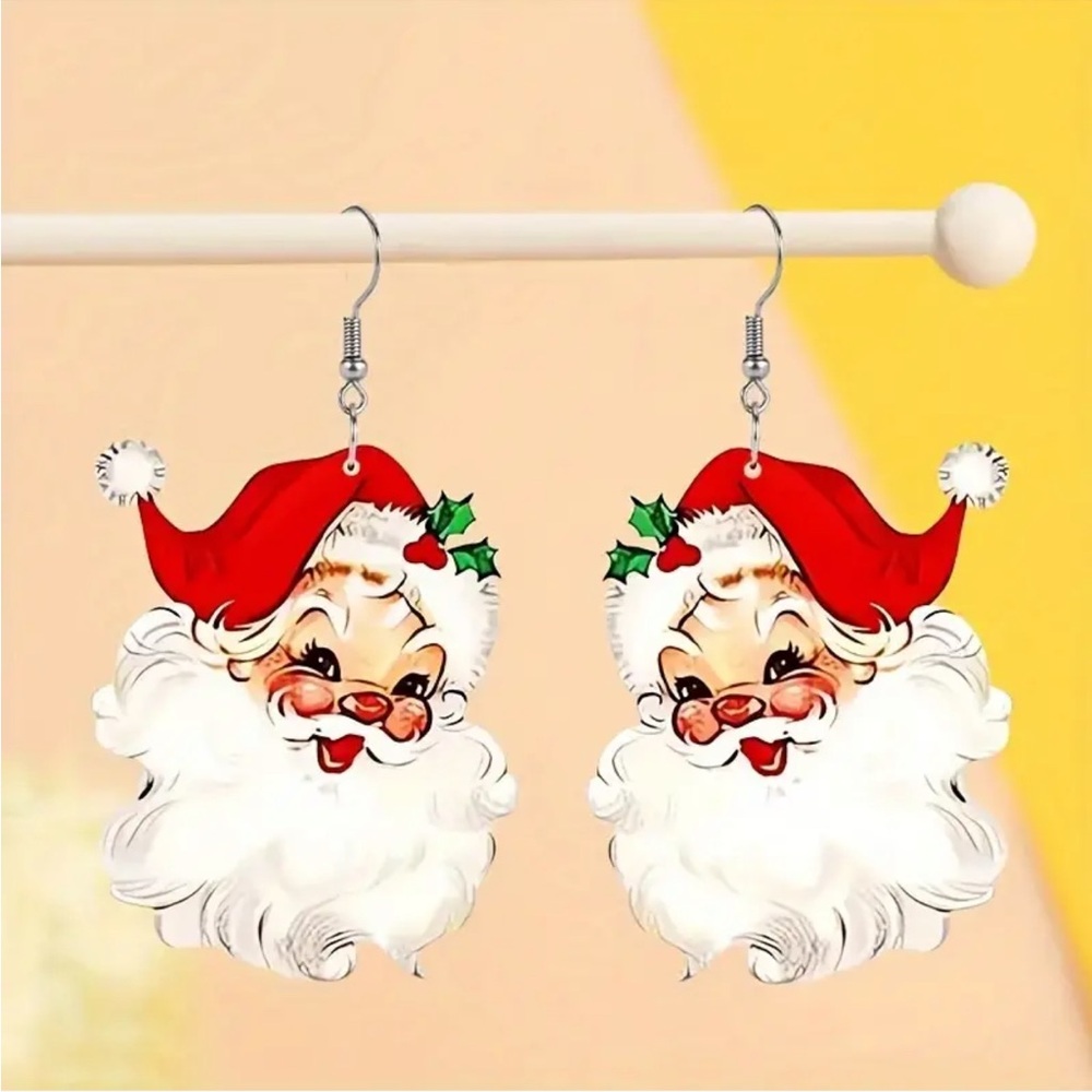 Retro Santa Claus 2D Acrylic Dangle Earrings - Picture 4 of 6